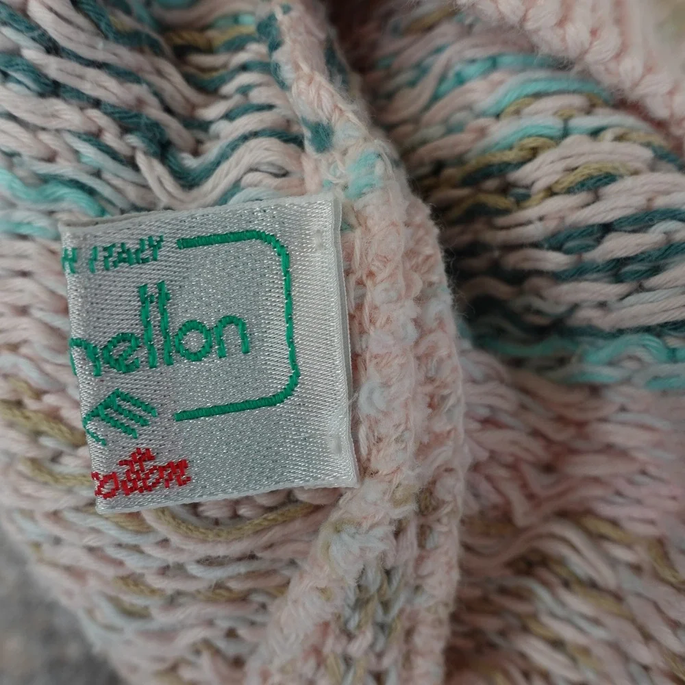 Vintage 90s Benetton Sweater Vest Womens L Pink Fair Isle Henley Knit Italy Prep